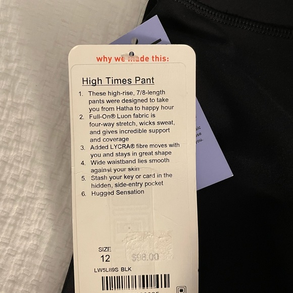 LULULEMON ATHLETICA HIGH TIMES PANT. 7/8 LENGTH.WOMENS SIZE 12 NEW - Picture 4 of 5